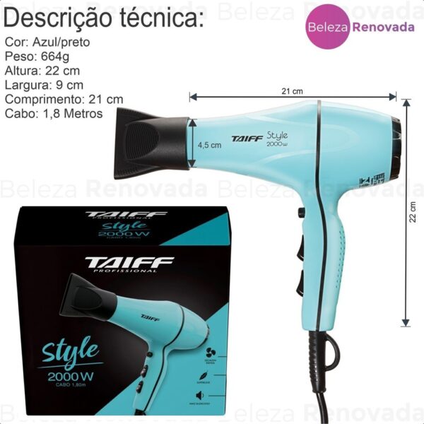 Secador De Cabelo Taiff Style Azul Tifanny Original 2000 W - Image 4